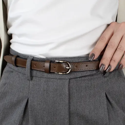 Ремень женский кожаный SF-2006 (130 см) светло-коричневый узкий - фото 6