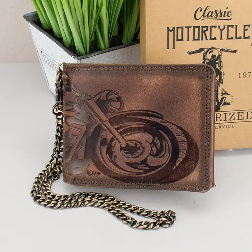 Мужской кожаный кошелек с мотоциклом коричневый Always Wild N992C-VIN-M - фото 1