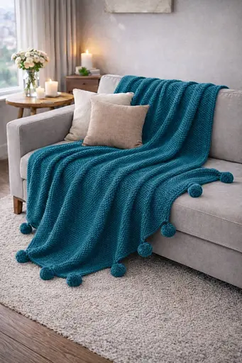 Плед вязаный двуспальный 200х220 см синий TC303376191 - фото 3