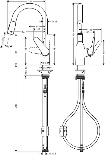 Смеситель для кухни Hansgrohe Focus M429-H180 с выдвижным изливом хром 71801000 Хром - фото 2