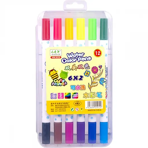 Набір двоколірних фломастерів 6 штук 12 кольорів 8059-12 в пластиковому боксі - фото 2