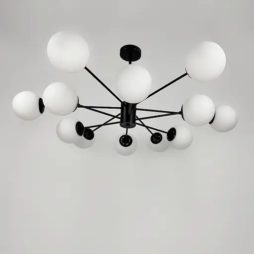 Мінімалістична чорна люстра на 12 білих матових плафонів Line.F CD 111/12 BK - фото 4