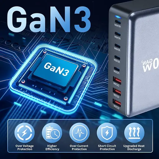 Зарядна станція ILEPO 600W багатопортова на 3 USB + 5 Type-C / мережевий мультизарядний пристрій Black (19027) - фото 8