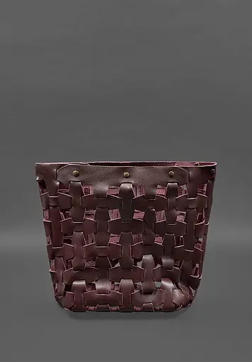 Шкіряна плетена жіноча сумка Пазл L бордова краст - фото 3