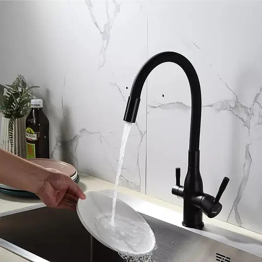 Змішувач для кухні під фільтр Frap з гнучким виливом F4396-6 Чорний матовий - фото 2