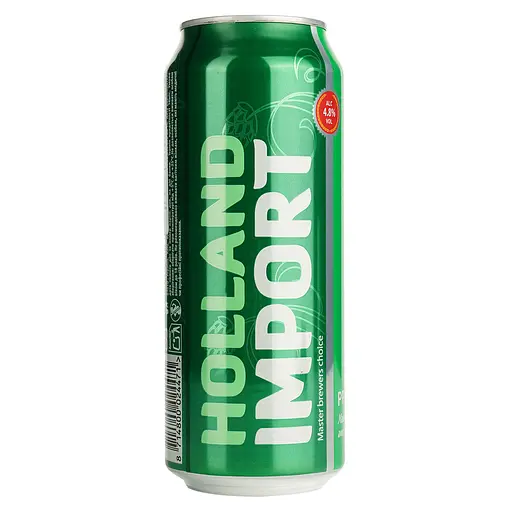 Пиво Holland Import, світле, фільтроване, 4,8%, з/б, 0,5 л
