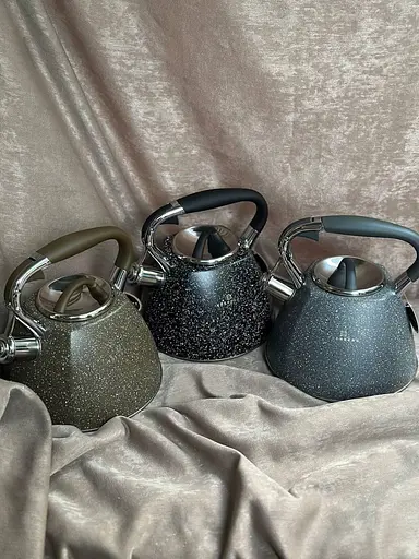 Металевий чайник із мармуровим покриттям Edenberg EB-1981 зі свистком 3л Чорний - фото 4