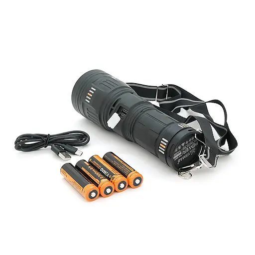 Фонарь поисковый YEMAO YM-G601 LED PM60, 4 режима, индикация заряда, питание от 4*18650, IP65, USB кабель, 245х195х90мм, 1,260кг, Black, Чехол+BOX - фото 3
