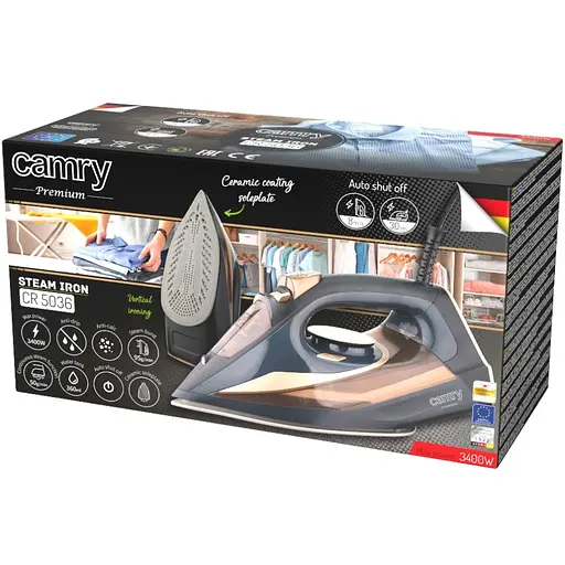 Праска Camry CR 5036 black-gold 3400Вт/ 360 мл/ кераміка/ ''Крапля-стоп''/автовимкнення/ чорна - фото 11