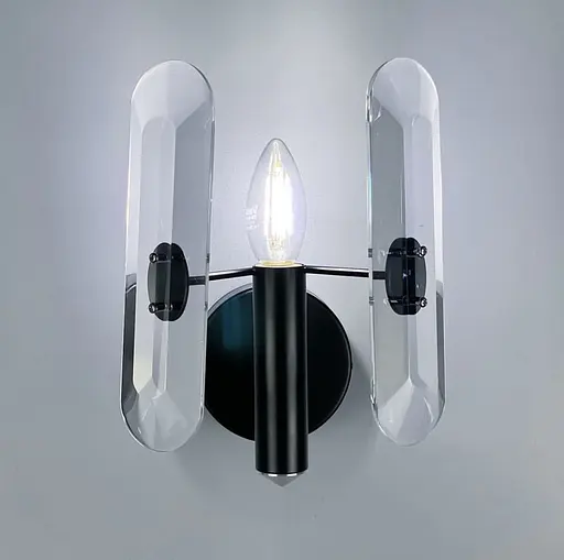 Дизайнерське бра в чорному кольорі з кришталевими пластинами Line F MB 2008 B - фото 2