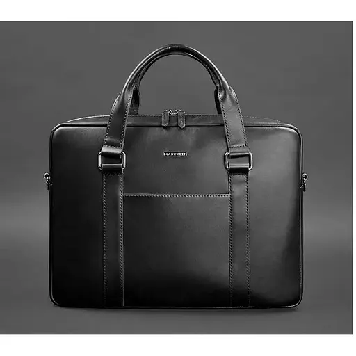 Шкіряна сумка для ноутбука і документів чорна - фото 1