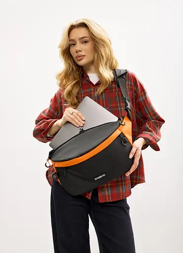 Женская сумка-бананка под ноутбук Sambag Urban Laptop черно-оранжевая 46×26 см (51411129) - фото 1