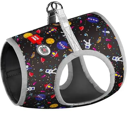 Шлейка для собак Waudog Clothes мягкая с QR паспортом, рисунок "NASA", XS4