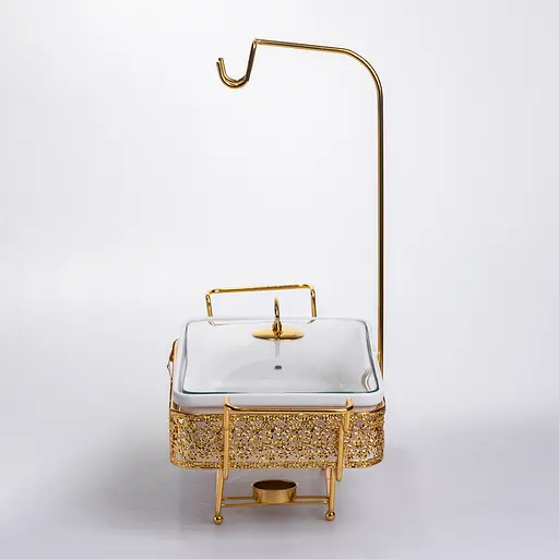 Мармитница настольная фарфоровая 3.5 литра мармит прямоугольный на подставке Белый с золотом Yiwu YL-77 - фото 5