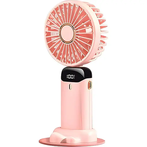Портативный USB-вентилятор Mini Fan с подставкой для телефона и дисплеем розовый (979)
