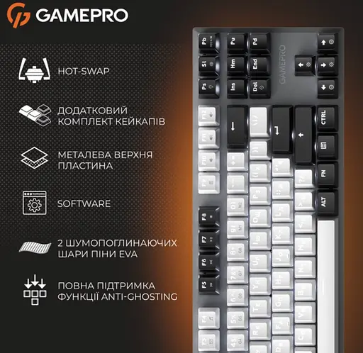 Клавіатура ігрова механічна GamePro MK-124-G USB Hot-Swap Outemu Red Switch Black-White - фото 6