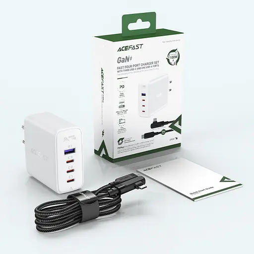 Зарядний пристрій Acefast A37 USB/3 Type-C QC PD 100W білий + кабель Type-C to Type-C - фото 4
