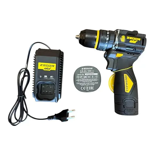 Шуруповерт ударный аккумуляторный бесщеточный Zegor CDPP-16BLH/16В/две скорости/2 батареи 16 В 2 Ач/реверс/подсветка/кейс - фото 2