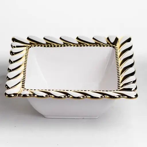 Фарфоровая чашка Yiwu Tiffany квадратная с золотой окантовкой сервировочная для подачи первых блюд салатов ML2008 - фото 1