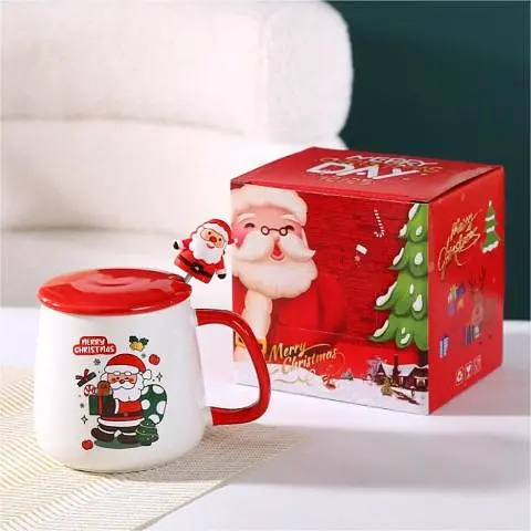 Чашка BonaDi Merry Christmas 1 новогодняя 400 мл с крышкой и ложкой (14845) - фото 3