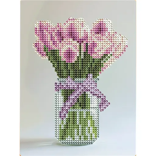 Алмазна мозаїка "Тюльпани у вазі" Brushme DM3001 з мольбертом 17x22.5 см - фото 1