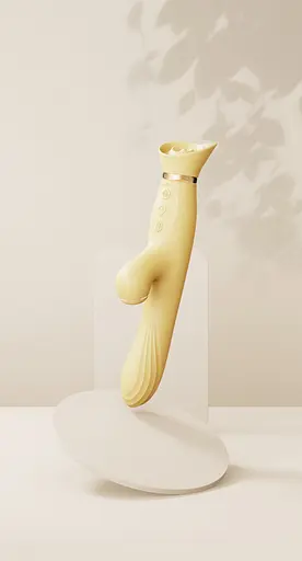 Вібратор-кролик Zalo Rose Rabbit Thruster 25 см (жовтий) - фото 10