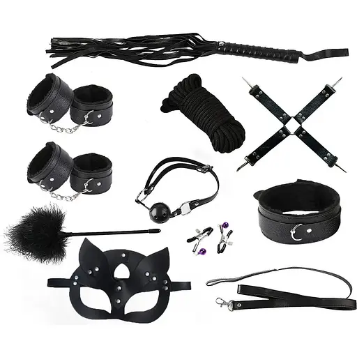 Набір для BDSM 10 елементів бандажу для таємничих ігор Чорний K000474