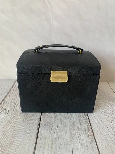 Скринька трансформер для прикрас з екошкіри з тисненням (чорний) - фото 2