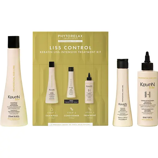 Набір Phytorelax Keratin Liss: шампунь для розгладження волосся 250 мл + крем для миттєвого розгладження волосся 150 мл + кондиціонер для розгладження волосся 100 мл