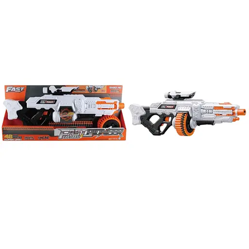 Игрушечный детский пулемет автомат., барабан на батарейках с мягк. патронами (48 шт.) и прицелом (82 х 30см) - фото 1