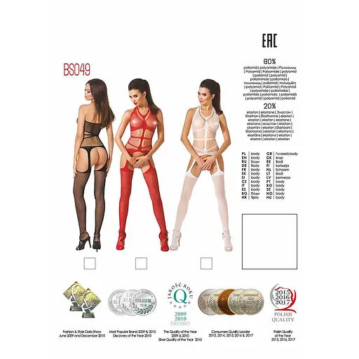 Бодістокінг Passion BS049 комбінезон імітація топа панчохи та пояси S/M/L red - фото 5