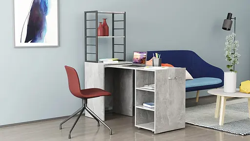 Стіл-тумба трансформер Смарт 4/1 з етажеркою Ferrum-decor 1430x1450x500 Чорний метал ДСП Бетон 16 мм (FRD-105129) - фото 10