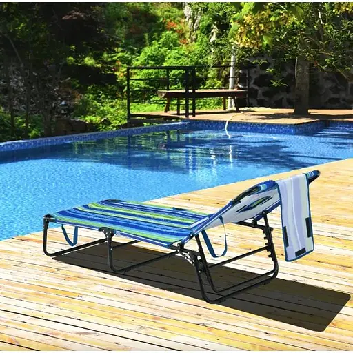 Шезлонг Costway Hanna розкладний з отвором для обличчя синьо-зелений - фото 2