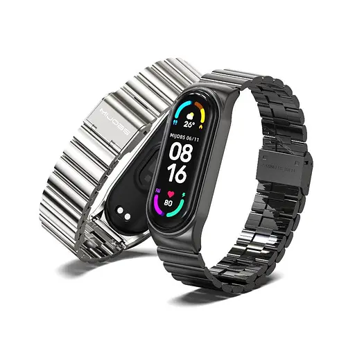 Ремінець MiJobs для фітнес-браслета Xiaomi Mi Band 3 та 4 металевий із застібкою чорний - фото 3