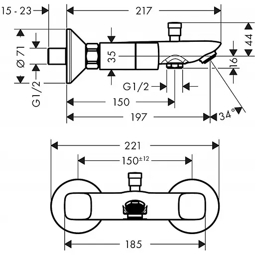 Змішувач Hansgrohe Logis для ванни двохвентильний хромований 71243000 Хром - фото 2