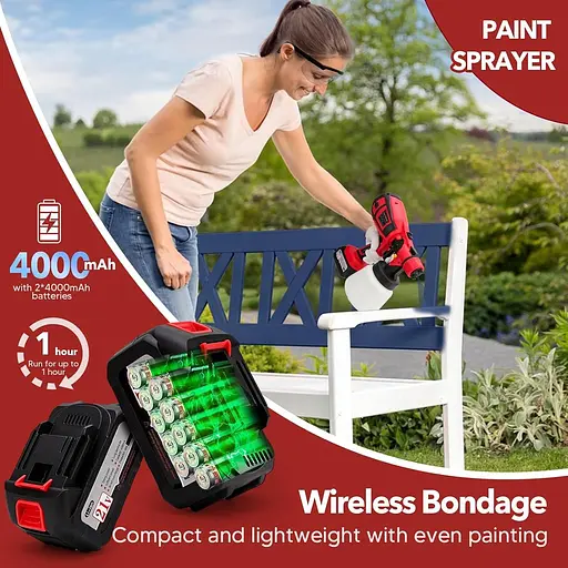 Аккумуляторный распылитель краски, электрический пистолет-распылитель HVLP с батарейным питанием HVLP с 2 батареями 21 В 4000 мА·ч - фото 3