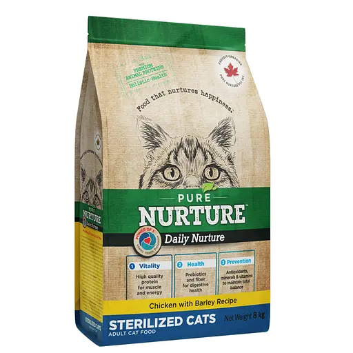 Сухой корм Pure Nurture для взрослых стерилизованных кошек с курицей и ячменем 8 кг  - фото 1