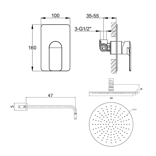 Душевая система Kohlman Texen 40 chrome + BOX скрытого монтажа KPL-QW220T40, Хром - фото 2