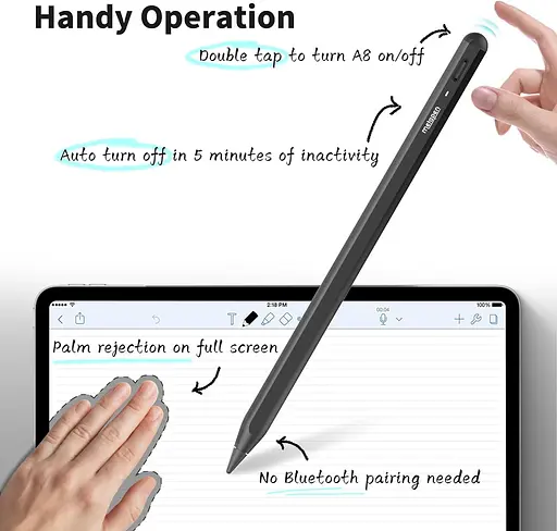 Стилус Metapen Pencil A8 Midnight Black, Precise & Smooth, совместимый с Apple iPad 10th/9th~6, iPad Air 5/4/3, Stylus Pen для iPad - фото 3