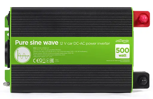 Автомобильный инвертор постоянного тока EnerGenie EG-PWC-PS500-01 с чистой синусоидой 12 В 500 Вт - фото 3