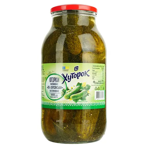 Огірки маринованні Хуторок По-херсонськи пастеризовані 1.85 кг