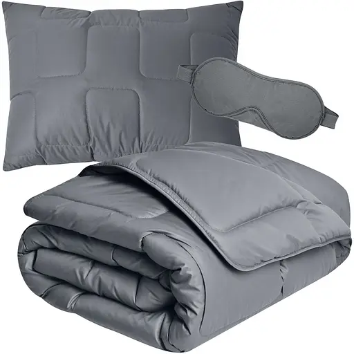 Набір полуторний Ideia з штучного пуху ManMaker ковдра та подушка сірий тамаска для сну (8-35823)