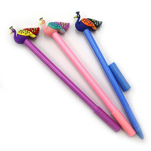 Ручка детская с игрушкой Павлин, гелевая, синяя, 12 шт. (в ассортименте)