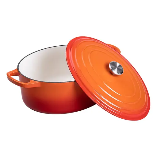 Гусятниця чавунна емальована з кришкою на 6 літрів Ø26 см для всіх типів плит Жовтогарячий Yiwu HP-1-10-ORANGE - фото 4