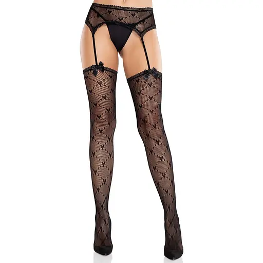 Колготки-панчохи Leg Avenue Heart Garterbelt Stockings One Size Black - фото 2