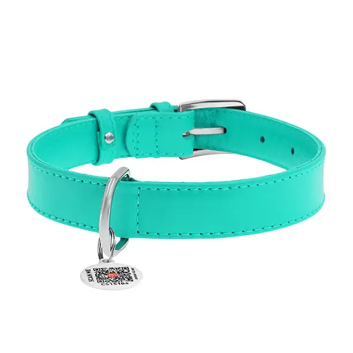 Нашийник для собак шкіряний Waudog Glamour з QR-паспортом без прикрас M Ш 20 мм Д 30-39 см ментоловий - фото 3