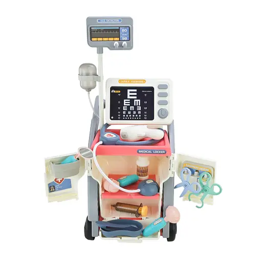 Набор доктора 927, звук, медицинская стойкас оборудованием, капельница, инструменты, стетоскоп, в коробке (6982125400375) Розовый - фото 1