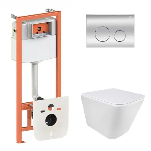 Набор: Qtap Tern Ultra Quiet унитаз подвесной QT1733052EUQW + Nest комплект инсталляции 4в1 (круглая клавиша Chrome) QT0133M425 + QT0111M11112CRM - фото 1