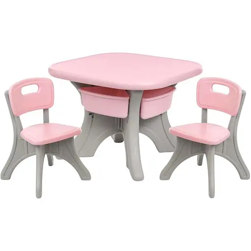 Детский столик с двумя стульями Bambi NEW TABLE-8 серо-розовый