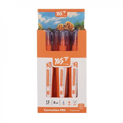Коректор-ручка, Yes Orange Line, 8 мл, 12 шт. в упаковці